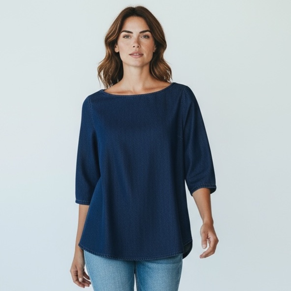 J CREW - SIZE 00‎ - DARK 100% COTTON TOP - BOATNECK - PULLOVER - STYLE #85555 B2